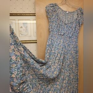 Blue Floral Tiered Maxi Beach Dress Old Navy Sz L